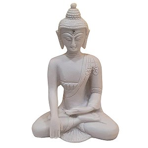Escultura Buda Sidarta de Pó de Mármore Branco 15cm
