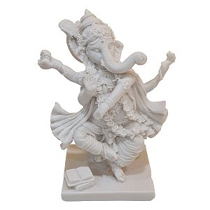 Escultura Ganesha Dançante de Pó de Mármore Branco 20cm