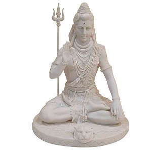 Escultura Shiva de Pó de Mármore Branco 26cm