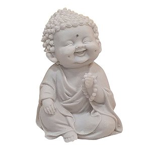 Escultura Monge Felicidade c/Terço de Pó de Mármore 15cm