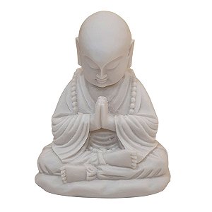 Escultura Monge Oração de Pó de Mármore Branco 16cm