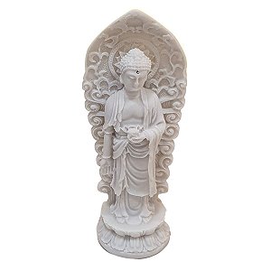 Escultura Buda Sidarta no Pedestal Pó de Mármore Branco 17cm