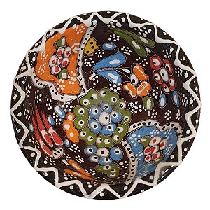Bowl Turco Pintado de Cerâmica Preto Estampado 8cm (Pinturas Diversas)