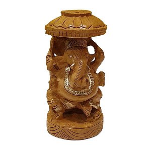 Escultura de Ganesha de Madeira Suar Redondo 13cm
