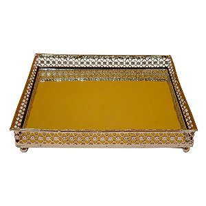 Bandeja Quadrada de Metal Espelhada Dourada 16cm
