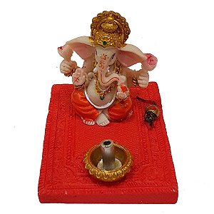 Incensário Vareta Ganesha de Resina Vermelho 5cm