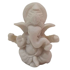 Mini Escultura Ganesha Pó de Mármore Branca (Modelo 1) 7cm