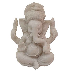 Mini Escultura Ganesha de Pó de Mármore Branca (Modelo 2) 7cm