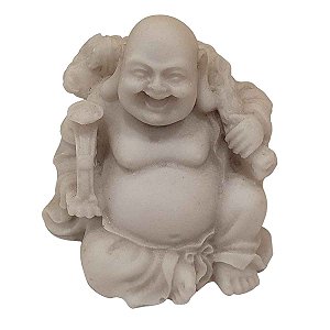 Mini Escultura Buda Hotei Saco da Fortuna Pó de Mármore 6cm