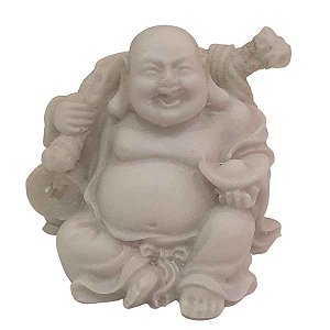 Mini Escultura Buda Hotei Saco da Fortuna c/Tigela de Pó de Mármore 6cm