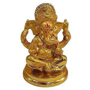 Estátua de Ganesha de Resina Dourado Base Redonda 6cm