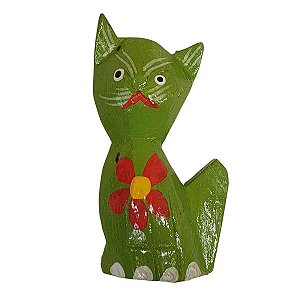 Imã Gato de Madeira Balsa Verde 5cm