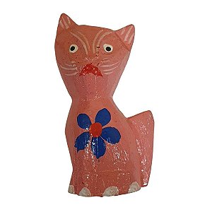 Imã Gato de Madeira Balsa Rosa 5cm