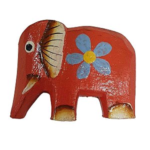 Imã Elefante de Madeira Balsa Vermelho 5cm