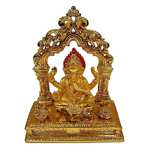 Escultura Ganesha de Resina no Altar Dourado 12cm