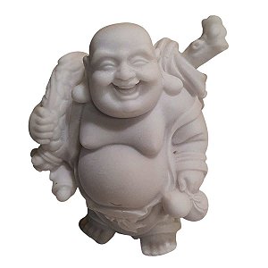 Escultura Buda Hotei com Saco da Fortuna Pó de Mármore 9cm