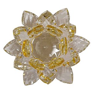 Flor de Lótus Decorativa Cristal Unitária Pequena Amarela 8cm