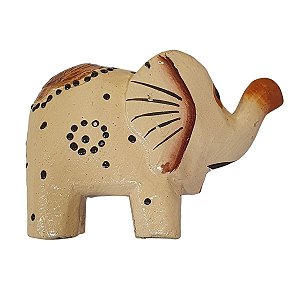 Mini Elefante de Madeira Dots Marfim 7cm