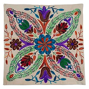 Capa de Almofada Indiana Bordada 100% Algodão 40x40cm