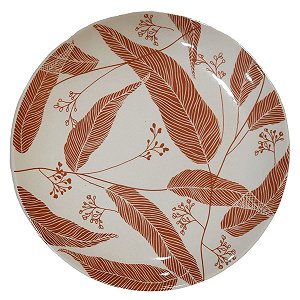 Conjunto Prato de Sobremesa de Cerâmica Folhas 20cm - 6 peças