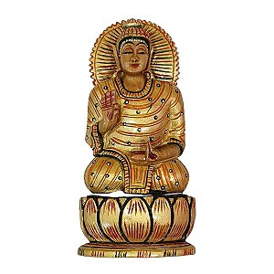 Escultura de Buda Sidarta Pintado de Madeira Colorido 13cm
