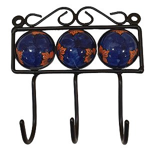 Gancho de Cerâmica Pintado Azul Marinho - 3 Ganchos (Modelo 21)