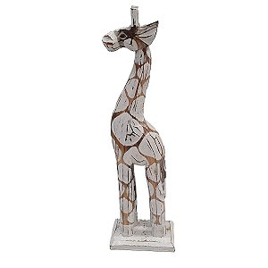 Girafa Pintada de Madeira Balsa Branca 30cm