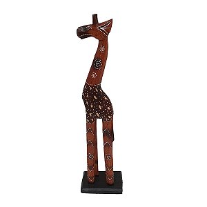 Girafa Pintada de Madeira Balsa Marrom 50cm
