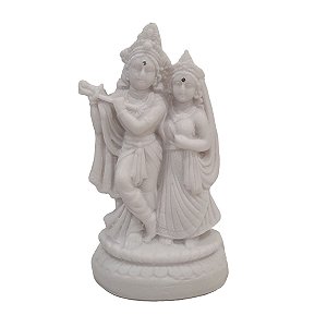 Escultura Krishna e Radha Pó de Mármore 14cm