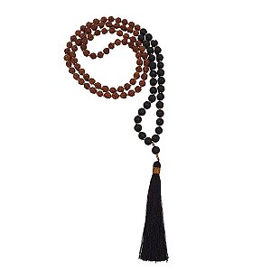 Japamala Sementes de Rudraksha e Pedras com Tassel Preto