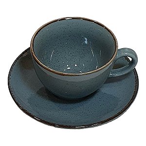 Dupla de Xícaras 7cm + Píres de Porcelana 15cm - Azul (4 peças)