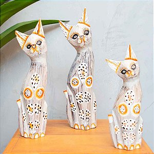 Escultura Gato de Madeira Balsa Importado de Bali