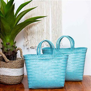 Bolsa Summer Color Azul e Branco Importada de Bali