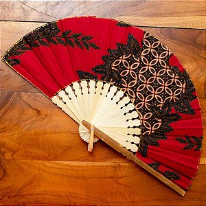 Leque Batik de Bambu e Algodão Importado de Bali