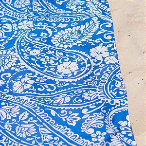Canga de Praia com Franjas 100% Viscose Azul & Branco 1.60mx1.10m