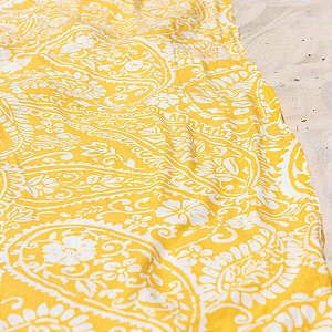 Canga de Praia com Franjas 100% Viscose Amarelo & Branco 1.60mx1.10m