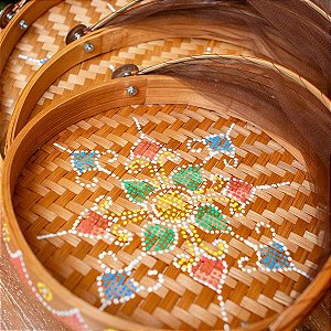 Cesto de Pão de Bambu Importado de Bali Cor Caramelo 35cm