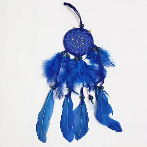 Filtro dos Sonhos de Crochê e Veludo Azul Royal 7cm