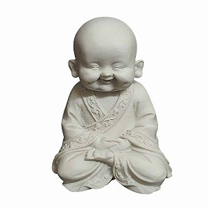 Estátua de Monge Sorrindo Mudra Meditação Pó de Mármore 15cm