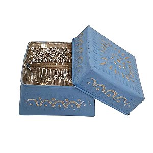 Caixa Decorativa Quadrada de Alumínio Azul 12cm