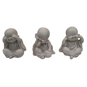 Trio Mini Monges Sábios de Pó de Mármore Branco 7cm
