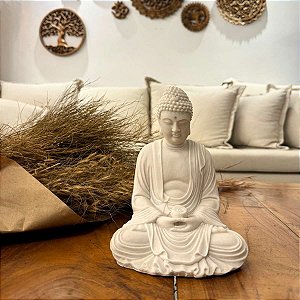 Escultura Buda Mudra Meditação em Pó de Mármore 20cm