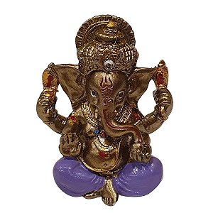 Escultura Ganesha de Resina 5cm Lilás