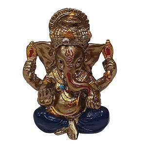 Escultura Ganesha de Resina 5cm Azul Marinho