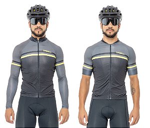 Camisa de Ciclismo Masculina com Lycra Cinza - Manga curta ou longa