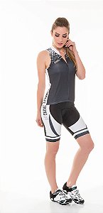 Colete para Ciclismo Feminino Colorido/ Estampado - Preto e Branco S127