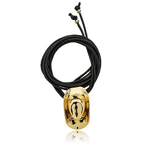 Colar ajustável couro chapéu ouro semijoia