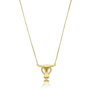 Colar boi longhorn zircônia ouro semijoia