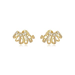 Brinco ear jacket garras zircônia ouro semijoia BA 4095