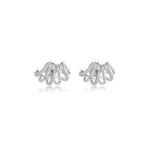 Brinco ear jacket garras zircônia ródio semijoia BA 4095